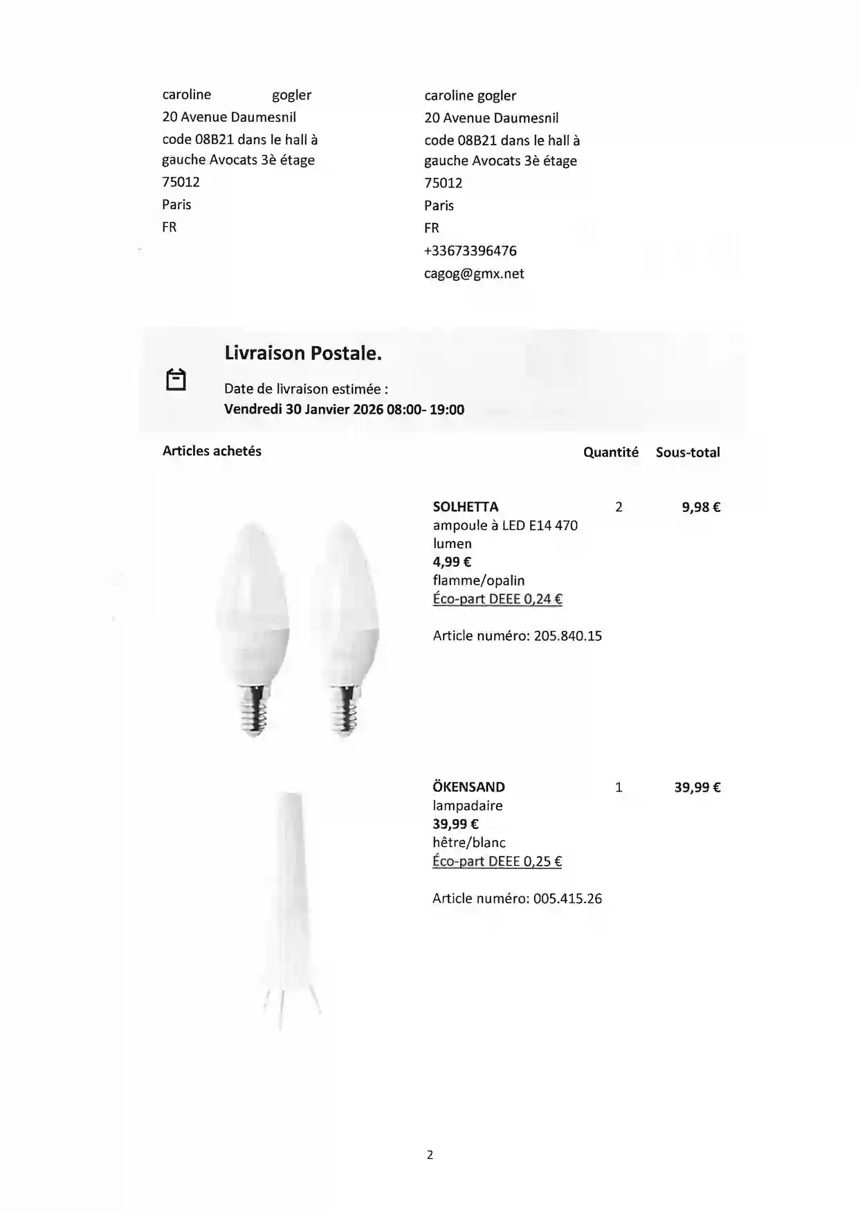 Multi-page invoice page 2