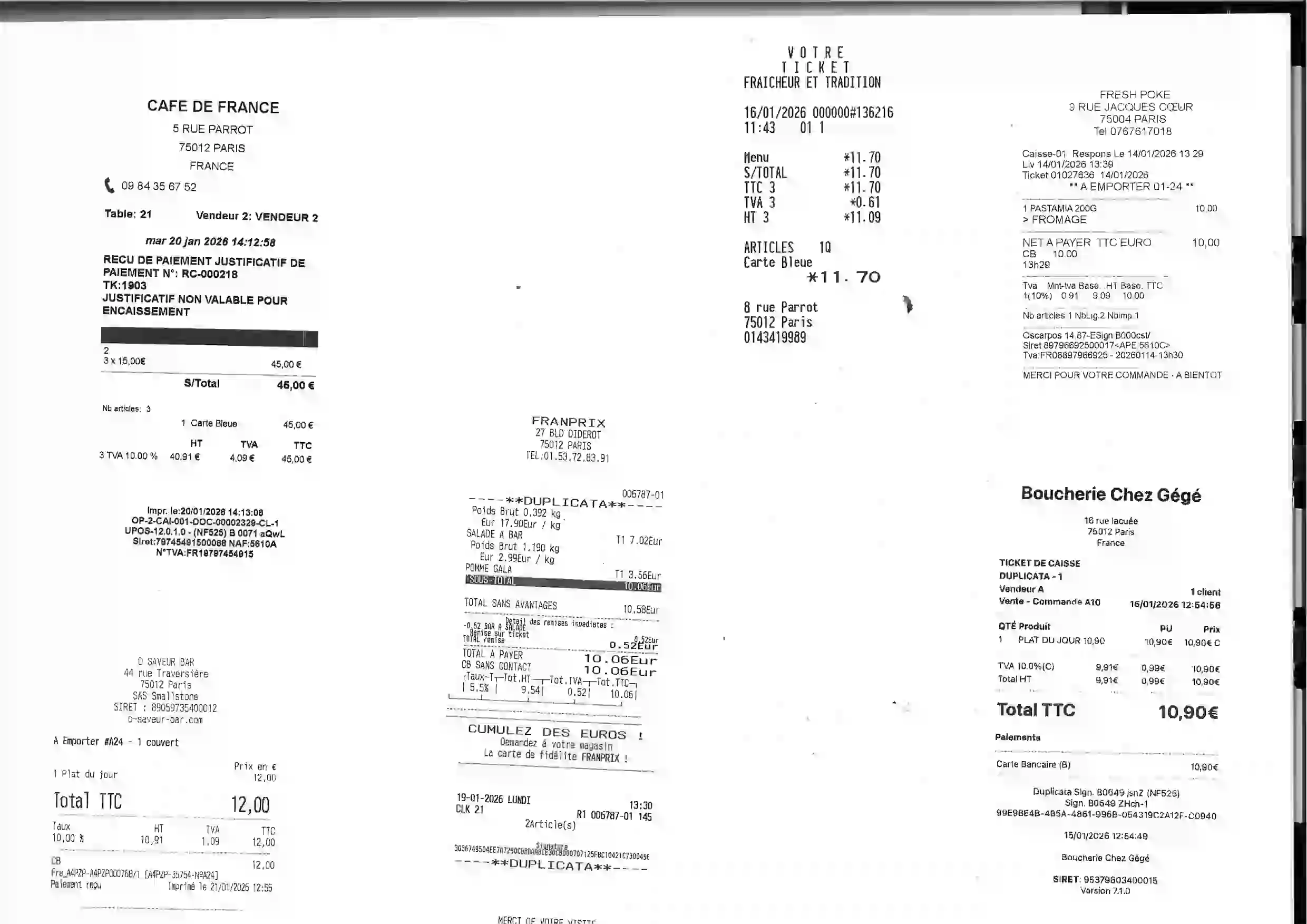 Multiple receipts on one page input
